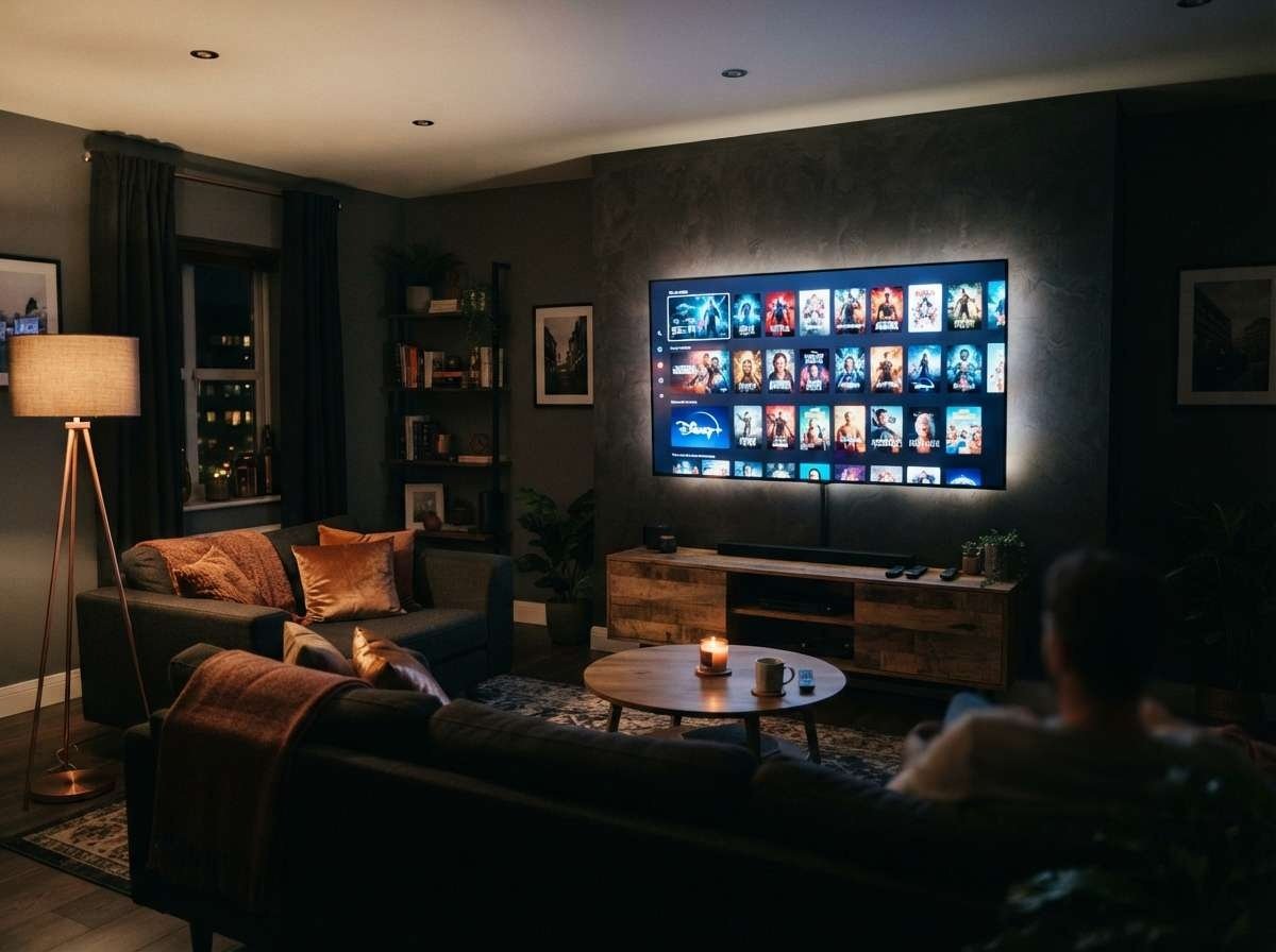 IPTV app interface op smart-tv in woonkamer